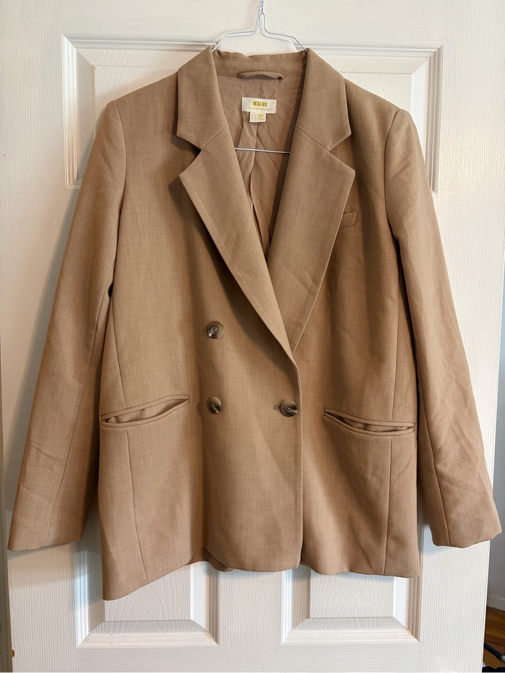 Anthropologie Maeve Double Breasted Blazer Camel Beige Taupe Size 2